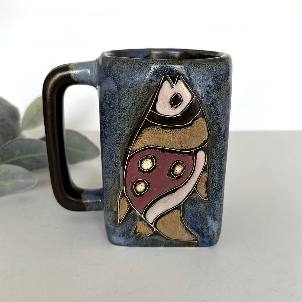 Designs By Mara Fish Mug Stoneware Studio Mexico Signed